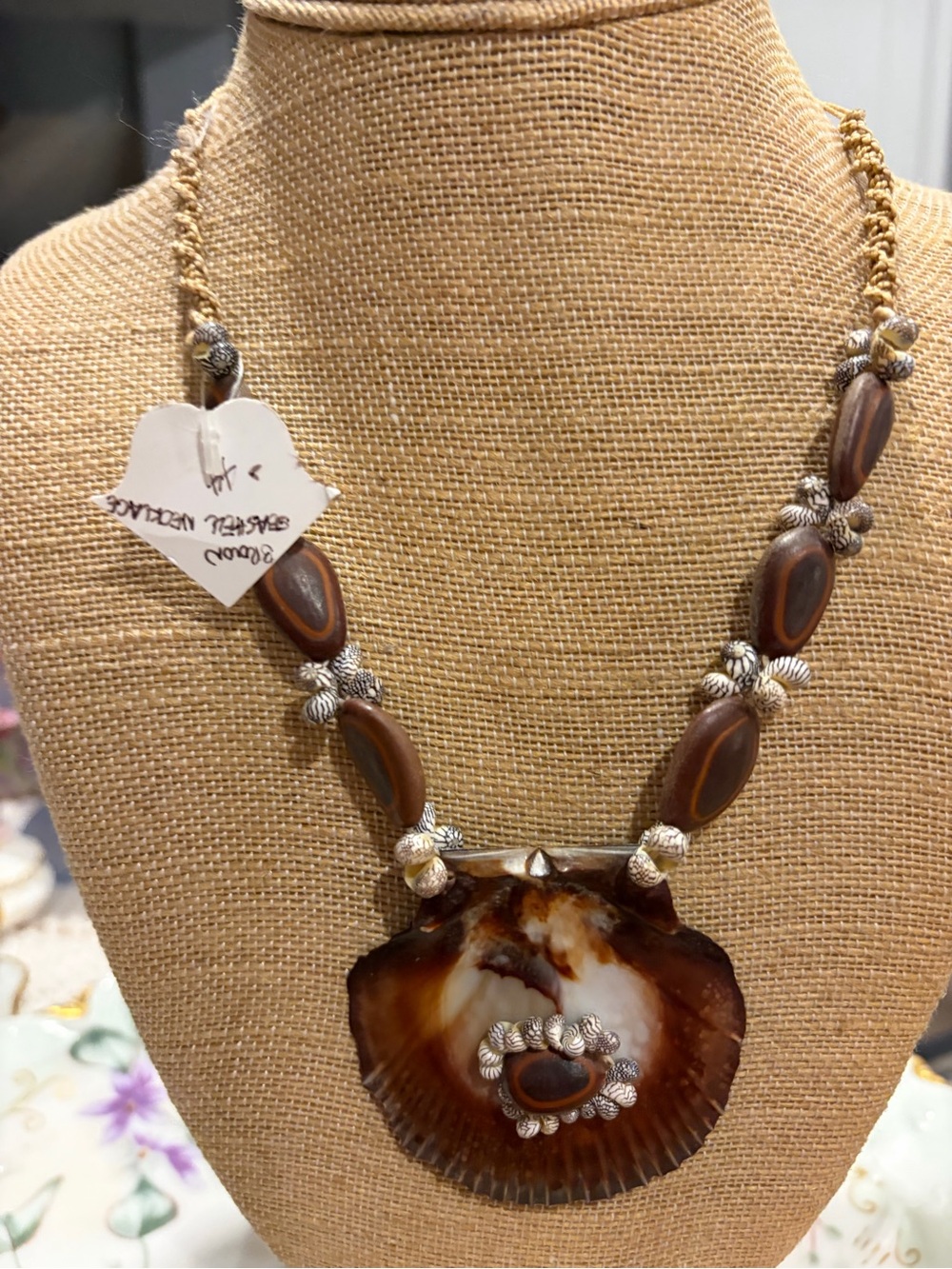 Handcrafted Brown Shell Pendant Necklace - Women Jewelry